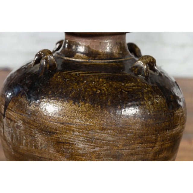 Antique Thai 19th Century Brown Glazed Water Jar with Petite Loop Handles For Sale - Image 9 of 13