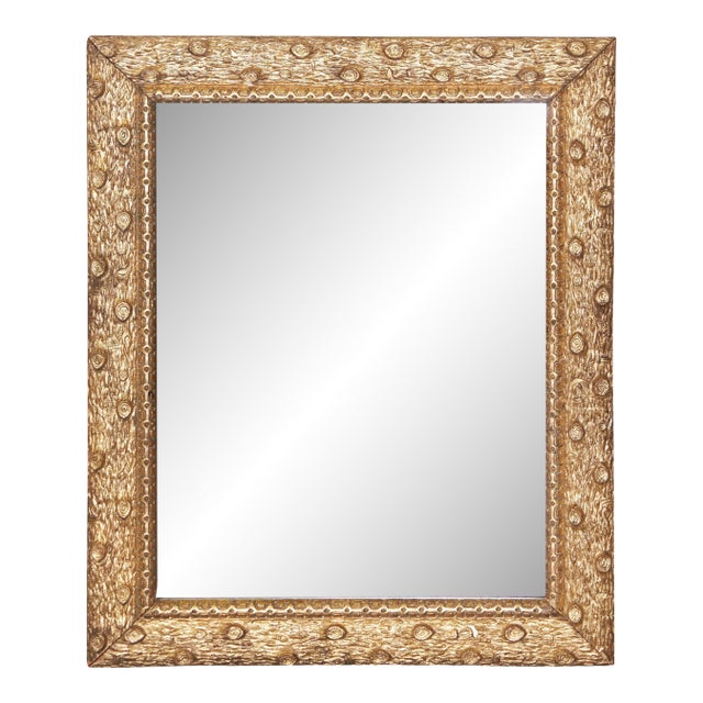 French 1920s Giltwood Rectangular Mirror with Carved Faux-Bois Décor For Sale