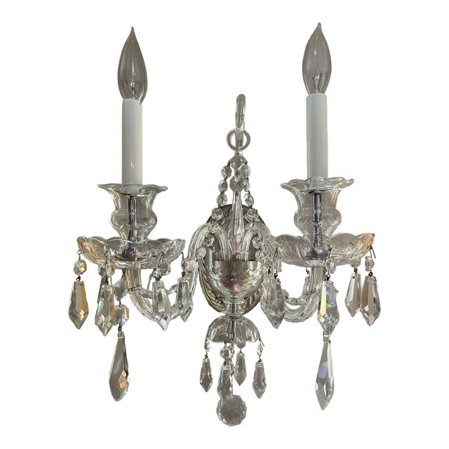 1980s Three Double Light Cut Crystals Sconces For Sale