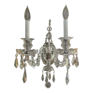 1980s Three Double Light Cut Crystals Sconces