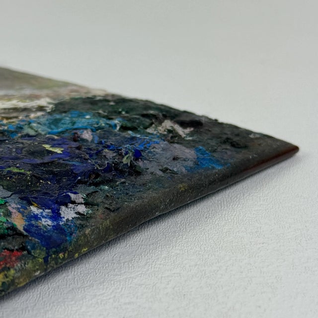 French Vintage Artist's Painting Palette With Thick Remnant Multicolored Oil Paint For Sale - Image 10 of 11