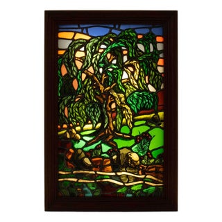 Modern Landscape Electrified Stained Glass Panel For Sale