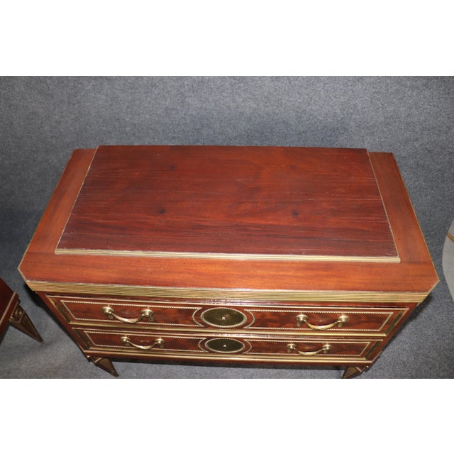 Pair of Brass Mounted Flame Mahogany Russian Baltic Directoire Style Commodes For Sale - Image 10 of 14