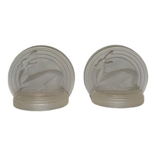 Art Deco Frosted Glass Gazelle Bookends – Czech, 1930s – Pair For Sale
