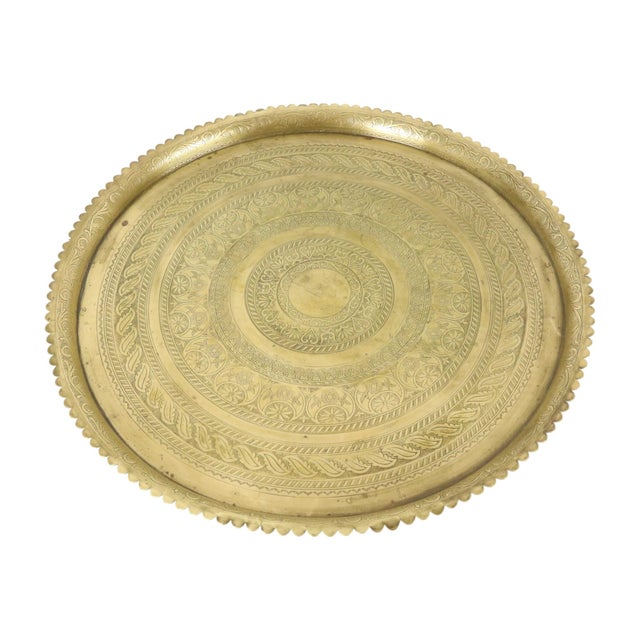 Large Oriental Brass Serving Tray with Floral and Geometric Pattern, 1920s For Sale - Image 13 of 18