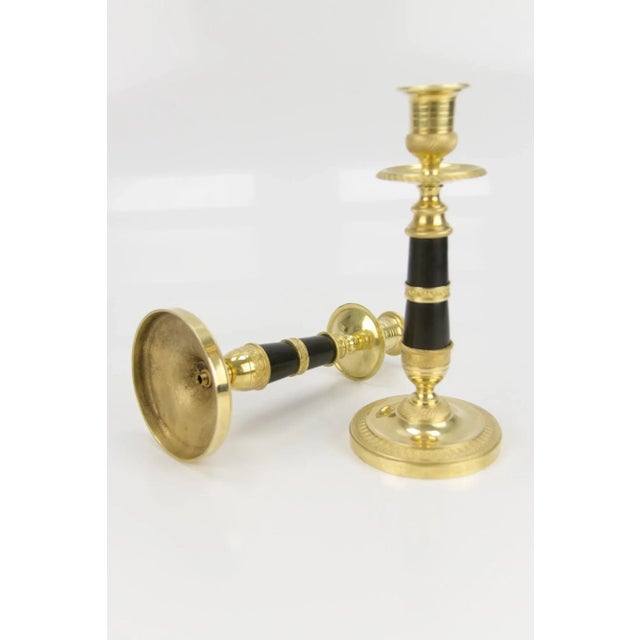 French Empire Style Gilt Bronze and Patinated Brass Candlesticks, Set of 2 For Sale - Image 18 of 18