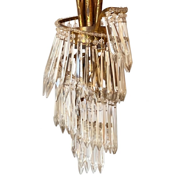 French Brass and Glass 7-Light Palm Chandelier, 1950s For Sale - Image 3 of 6