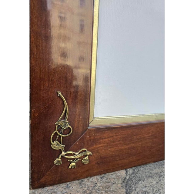 Art Nouveau Mahogany Picture Frame with Brass Floral Mounts, Austria, 1900s For Sale - Image 6 of 10