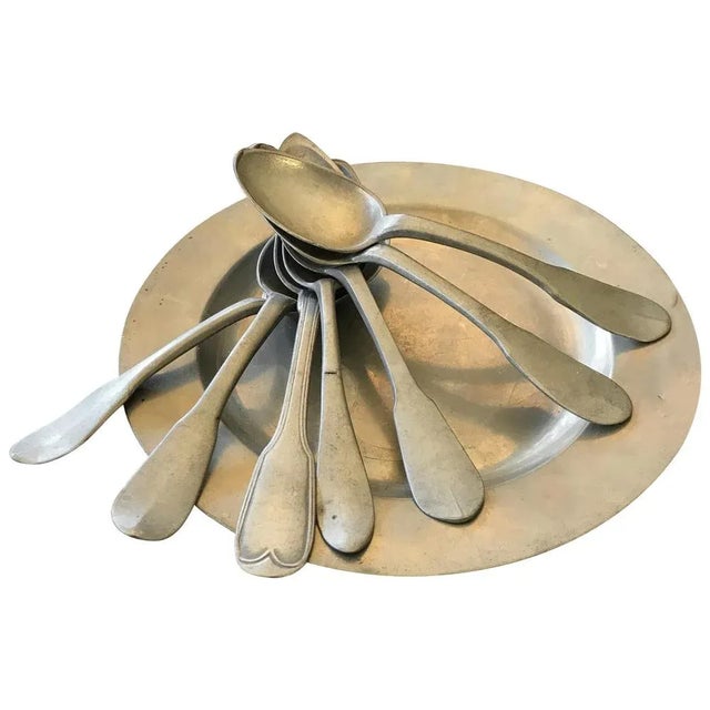 19th Century London Plate in Pewter with Spoons Puter, 1880s, Set of 8 For Sale - Image 9 of 9