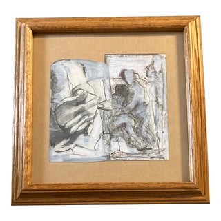 1970’s Original Vintage Abstract Pastel Drawings Vintage Modernist Frame For Sale