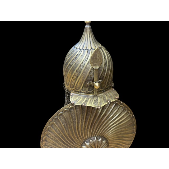Handmade Turkish Brass Fluted Helmet Shield Set For Sale - Image 12 of 13