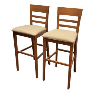 Filippo Sibau for Room & Board Cherry Wood Finish Bar Stools, Pair For Sale