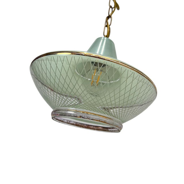 Gold French Green Glass Pendant Lamp, 1950s For Sale - Image 8 of 13