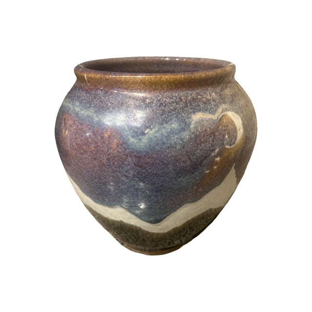 Ceramic Mid Century Modern Vintage Ceramic Large Studio Pottery Drip Glaze Stoneware Vase For Sale - Image 7 of 8