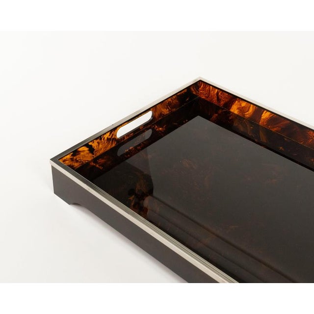Serving Tray in Acrylic Glass Faux Tortoiseshell and Chrome from Dior Home Style, Italy, 1970s For Sale - Image 13 of 16