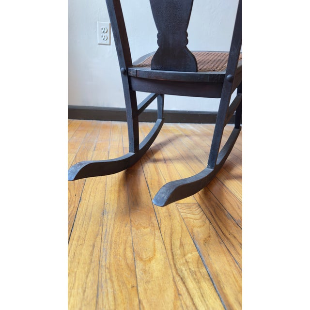 Late 19th Century Late 19th Century Antique Mission Style Armles Rocking Chair With Caned Seat For Sale - Image 5 of 8