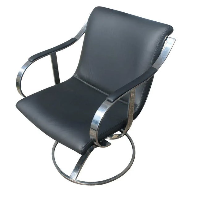 Pair of Gardner Leaver for Steelcase Swivel Black Leather Lounge Arm Chairs Mr9077 For Sale - Image 9 of 9