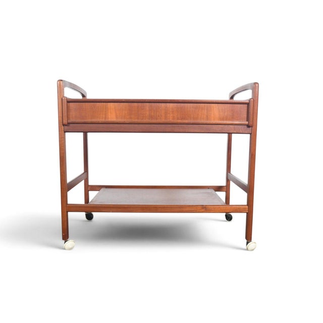 Brown Mid 20th Century Danish Modern Two Drawer Bar Cart in Teak For Sale - Image 8 of 11