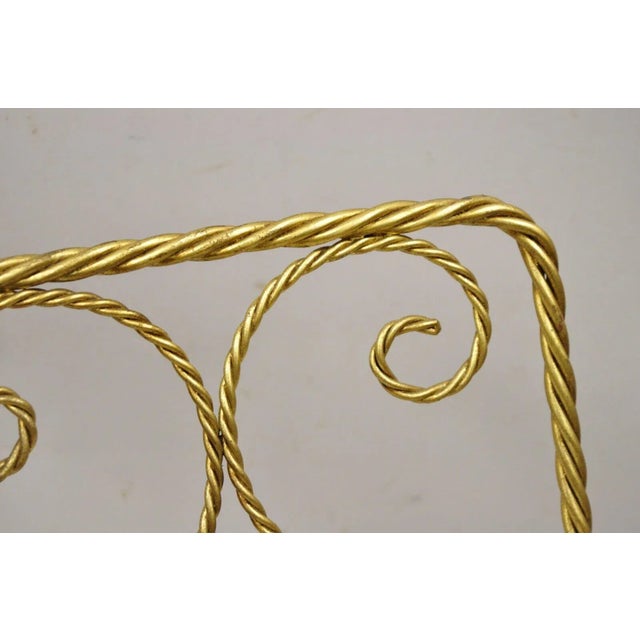 Italian Hollywood Regency Gold Gilt Iron Rope Tassel Form Vanity Bench Chair For Sale In Philadelphia - Image 6 of 12