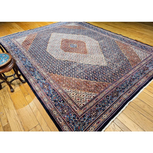 Antique Tabriz Mahi Rug, Hand-Knotted Wool, Herati Geometric Pattern, Ivory & Navy, 10x13 For Sale - Image 9 of 18