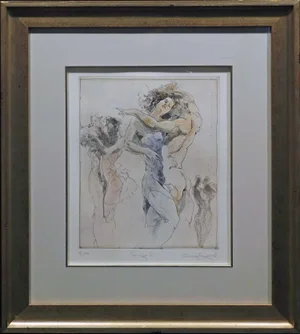 Jurgen Gorg 1990s "Tango Iv" Figurative Female Etching on Paper Hand Signed, Framed