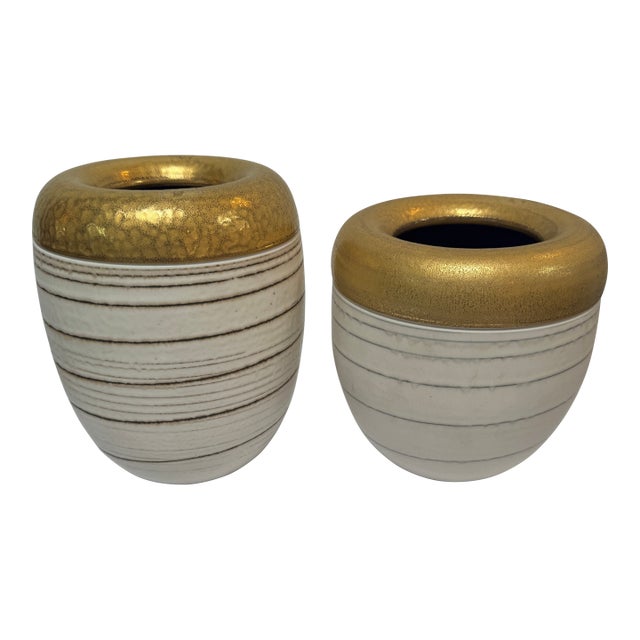 Caroline Whyman Golden Striped Vases, Set of Two For Sale