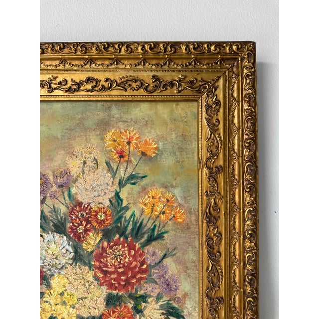 1970s Vintage Jeannette Floral Still Life Oil on Canvas Painting, Gilt Framed For Sale In Miami - Image 6 of 12