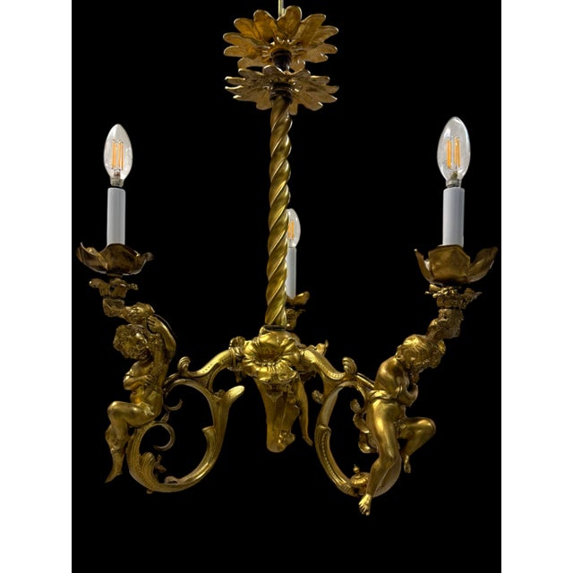19th Century French Gilt Bronze Three-Light Chandelier by Marchand For Sale - Image 4 of 9
