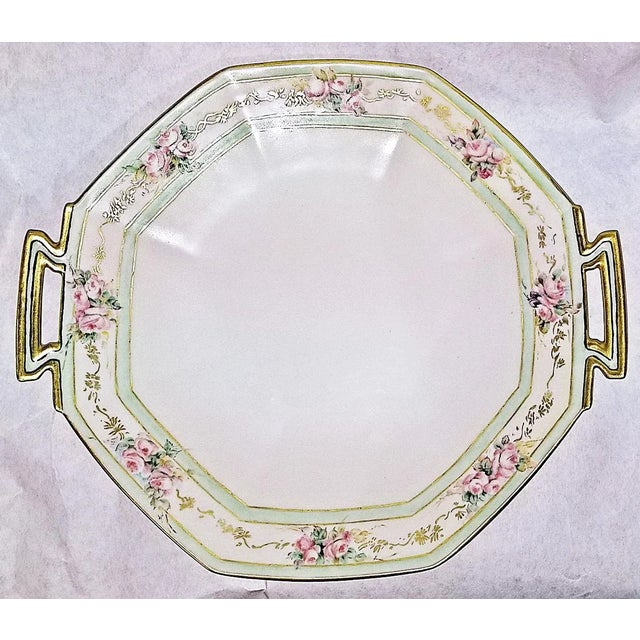 Antique yet modern Art Deco Limoges porcelain handled serving dish by Tressman et Vogt (T&V), octagonal shape, 24k gold...