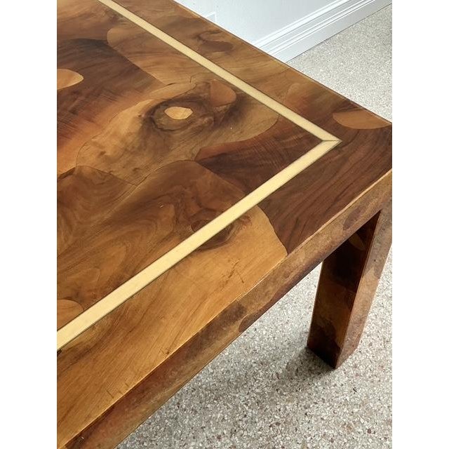 Vintage Patchwork Olive Burl Wood Extendable Dining Table For Sale - Image 4 of 13