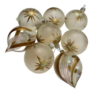 1950s Christmas Vintage Starburst Glass Tree Ornaments - Set of 8 For Sale