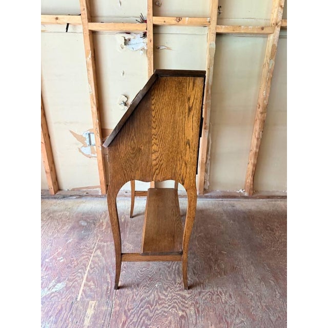 Brown Antique Rococo Style Oak Drop Front Writing Desk For Sale - Image 8 of 18