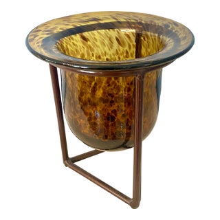 Vintage Mid-Century Modern Style Mexican Leopard / Tortoise Glass Candle Holder For Sale