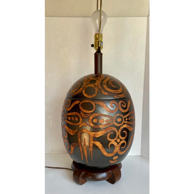 1960's Vintage Organic Modern Sculptural Ceramic Table Lamp With Rope Shade For Sale - Image 9 of 12