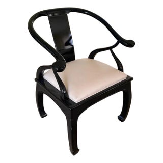 Hollywood Regency James Mont Style for Bernhardt Ebonized Lacquer Horseshoe Frame Chair For Sale