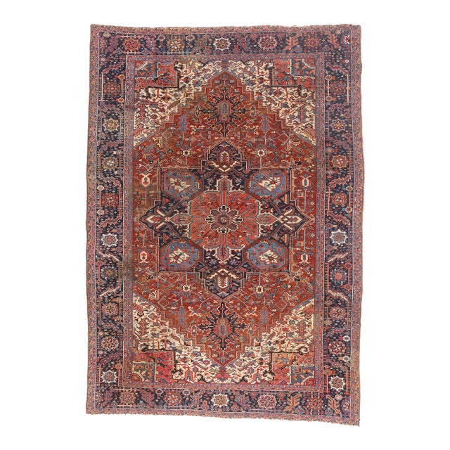 Antique Persian Heriz Rug, 09'10 X 13'10 For Sale