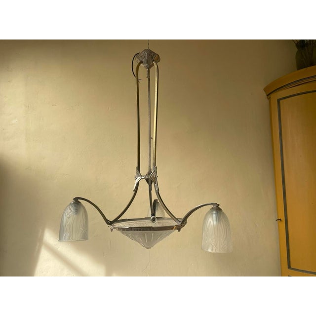 French Art Deco Ceiling Lamp in Chrome, 1930s For Sale - Image 3 of 15