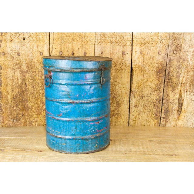 Peacock Blue Wheat Grain Metal Jodhpuri Drum Container Chairish