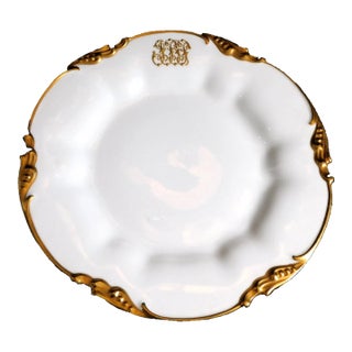 Late 18th Century Jean Pouyat Limoges White Ruffled Salad Plate With Raised Initials For Sale