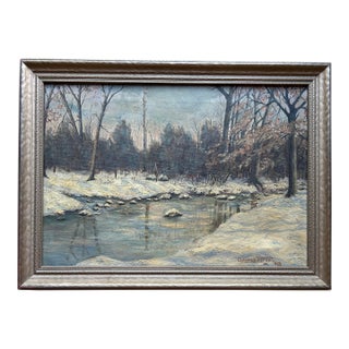 Antique 1948 Landscape Oil Painting of Naamans Creek Delaware by Claude F Eite For Sale