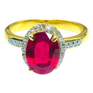 Bochic "Capri" Natural Ruby & Diamonds Vintage Retro Ring Set In 18K Gold&Silver For Sale