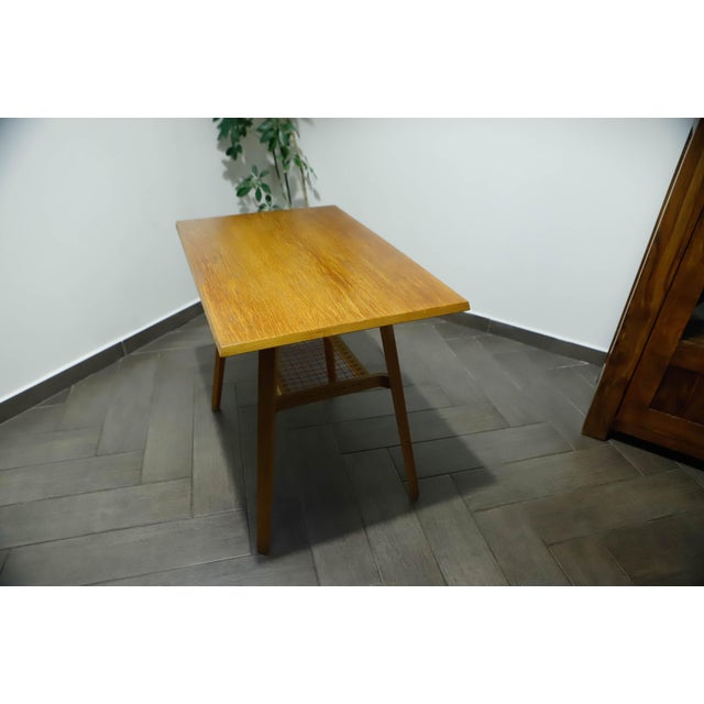 Brown Brussels Table with Red Woven Shelf by Dřevopodnik Holešov, 1960s For Sale - Image 8 of 14