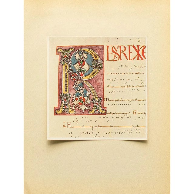 A stunning rare vintage First Edition full color offset lithograph print of the letter R (from A Gradual of Albi,...