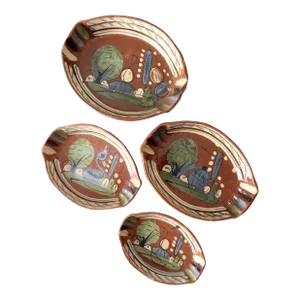 Vintage Mexican Redware Pottery Dish Set