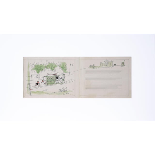 Pigs on a Trolley - Vintage Picture Book Two-Page Spread Illustration A two-page spread in India ink pen and watercolor by...