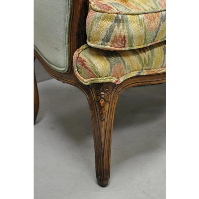 Vintage French Country Provincial High Back Walnut Arm Chairs (A) - A Pair For Sale - Image 9 of 12