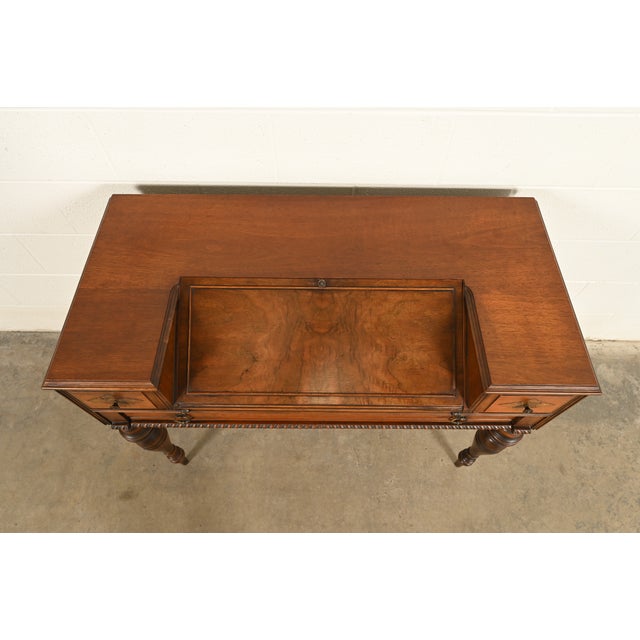 Grand Rapids Chair Co. Antique Victorian Carved Walnut Slant Front Writing Desk, Circa 1930s For Sale - Image 10 of 15