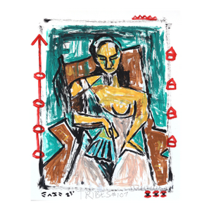 Cubist Chair Pose - Original Cubist Pop Art Acrylic Painting on Newspaper by Gary John