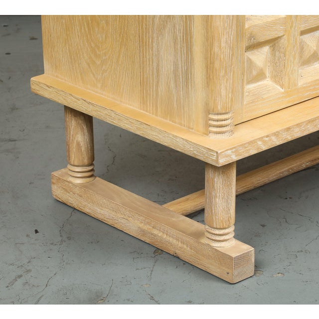 Art Deco Style Natural Oak Cabinet With Coffered Panels and Glass Doors For Sale - Image 15 of 17