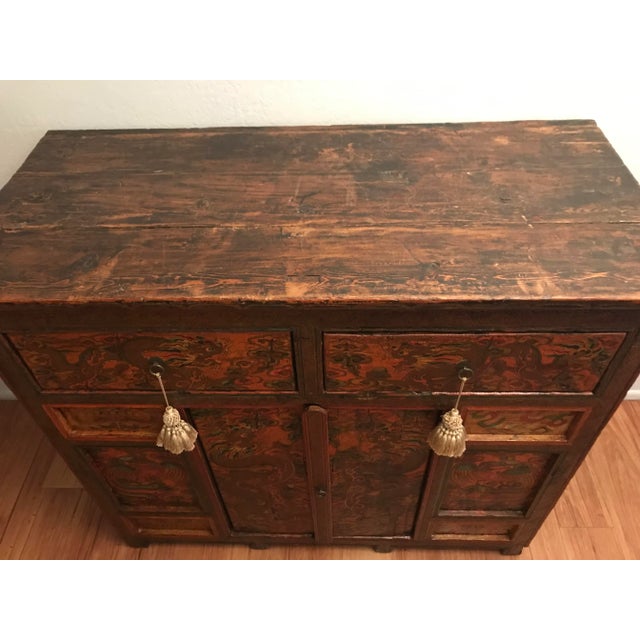 Chinese Tibetan Painted Cabinet 1940s Vintage For Sale - Image 3 of 13